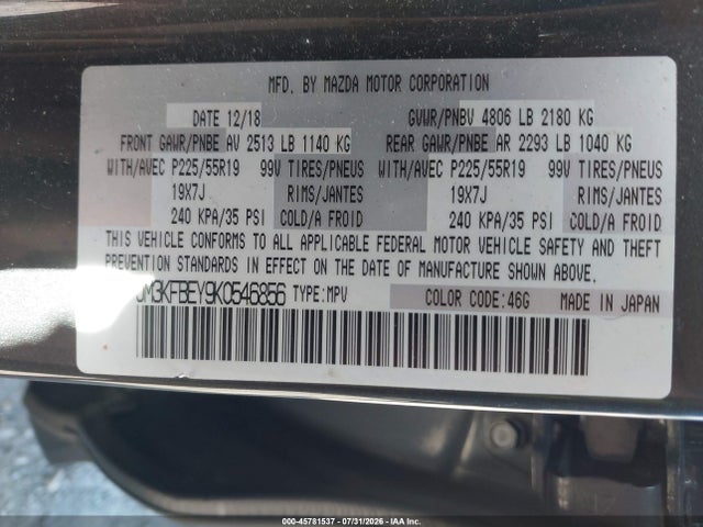 Продаж на аукціоні авто 2019 Mazda Cx-5 Signature, vin: JM3KFBEY9K0546856, номер лоту: 45781537