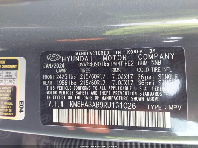 Продаж на аукціоні авто 2024 Hyundai Kona Se, vin: KM8HA3AB9RU131026, номер лоту: 45781547