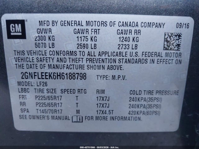 Auction sale of the 2017 Chevrolet Equinox Ls, vin: 2GNFLEEK6H6188798, lot number: 45781566