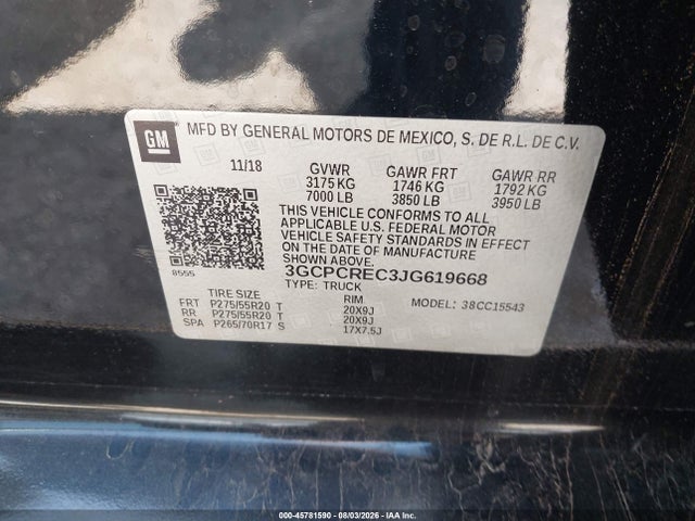 Aukcja sprzedaży 2018 Chevrolet Silverado 1500 1lt, vin: 3GCPCREC3JG619668, numer aukcji: 45781590
