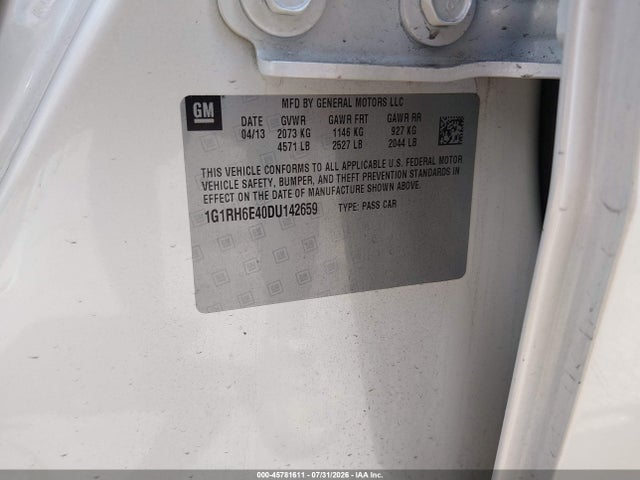 Aukcja sprzedaży 2013 Chevrolet Volt, vin: 1G1RH6E40DU142659, numer aukcji: 45781611