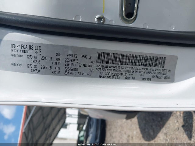 2019 Jeep Cherokee Altitude 4x4 მანქანა იყიდება აუქციონზე, vin: 1C4PJMLB9KD436132, აუქციონის ნომერი: 45781616