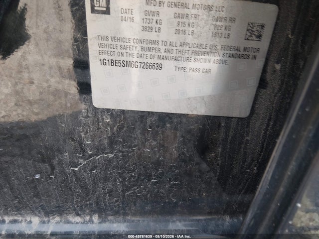 45781639 :رقم المزاد ، 1G1BE5SM6G7266639 vin ، 2016 Chevrolet Cruze Lt Auto مزاد بيع