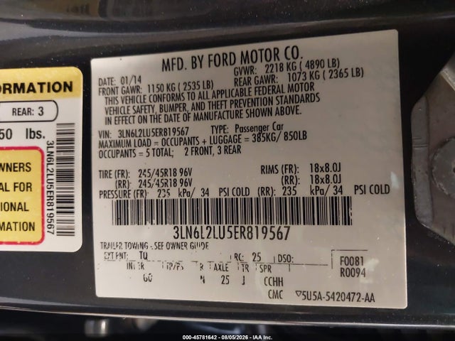 Продаж на аукціоні авто 2014 Lincoln Mkz Hybrid, vin: 3LN6L2LU5ER819567, номер лоту: 45781642