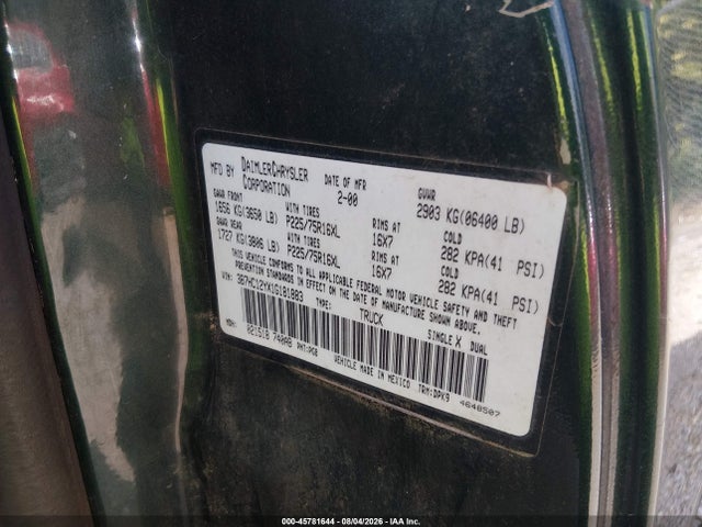 2001 Dodge Ram 1500 St მანქანა იყიდება აუქციონზე, vin: 3B7HC12YX1G181883, აუქციონის ნომერი: 45781644