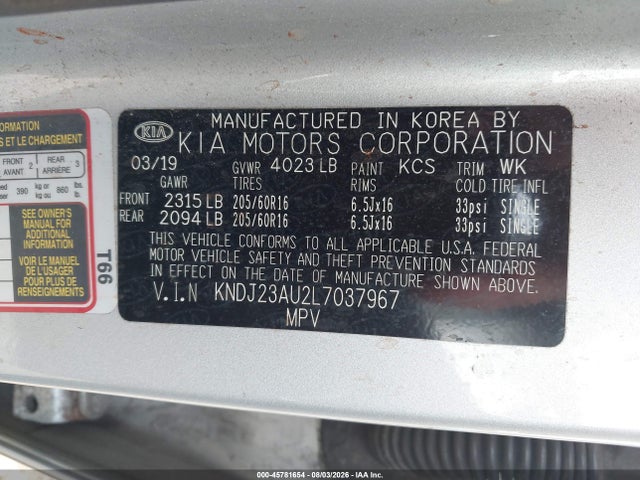 Aukcja sprzedaży 2020 Kia Soul Lx, vin: KNDJ23AU2L7037967, numer aukcji: 45781654