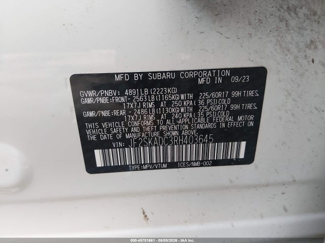 Продажа на аукционе авто 2024 Subaru Forester Premium, vin: JF2SKADC3RH403645, номер лота: 45781661