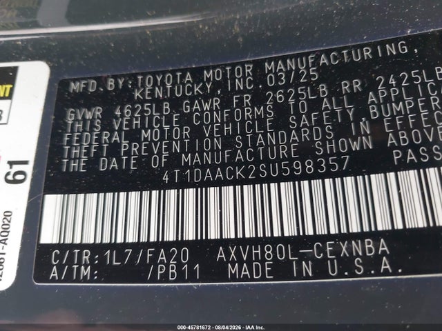 Toyota CAMRY LE 2025 4T1DAACK2SU598357 Image 9