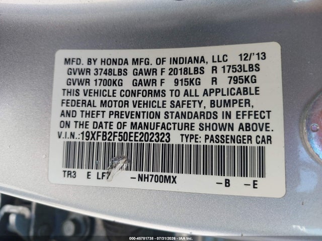 Honda Civic Lx 2014 19XFB2F50EE202323 Image 9