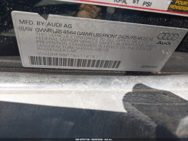 45781748 :رقم المزاد ، WAUHF98P79A118767 vin ، 2009 Audi A3 2.0t مزاد بيع