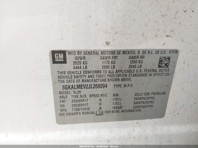 Продажа на аукционе авто 2018 Gmc Terrain Sle, vin: 3GKALMEV2JL268094, номер лота: 45781761