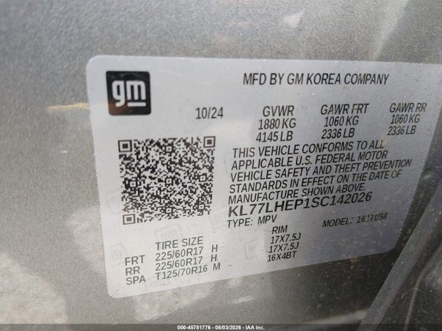 Aukcja sprzedaży 2025 Chevrolet Trax Fwd Lt, vin: KL77LHEP1SC142026, numer aukcji: 45781776