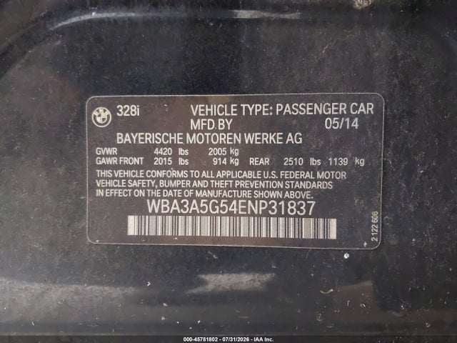 Продаж на аукціоні авто 2014 Bmw 328i, vin: WBA3A5G54ENP31837, номер лоту: 45781802