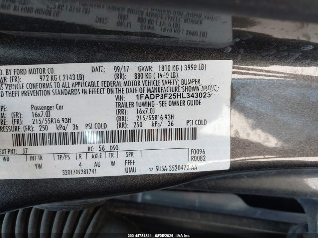 2017 Ford Focus Se მანქანა იყიდება აუქციონზე, vin: 1FADP3F25HL343023, აუქციონის ნომერი: 45781811