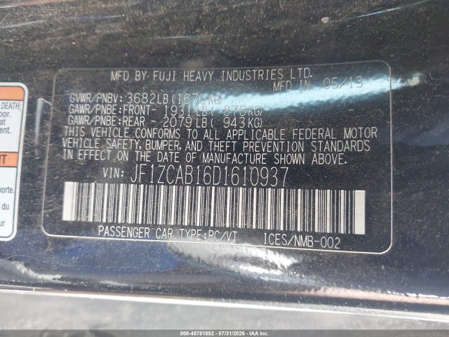 Продажа на аукционе авто 2013 Subaru Brz Premium, vin: JF1ZCAB16D1610937, номер лота: 45781852