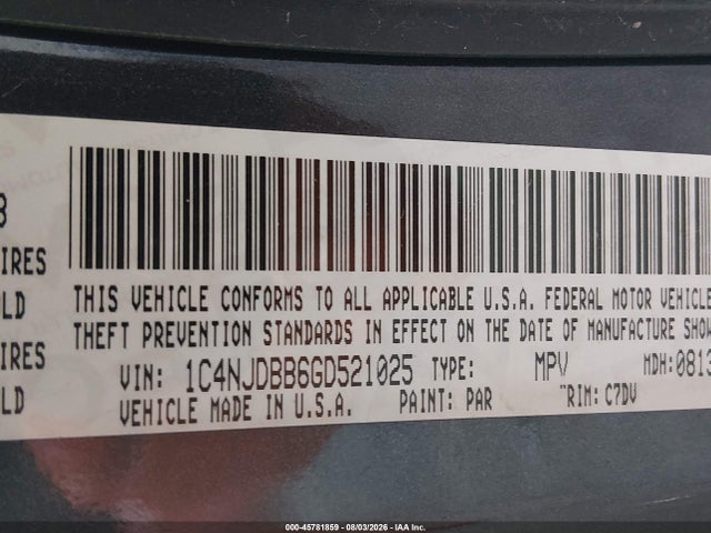 Jeep Compass Sport 2016 1C4NJDBB6GD521025 Image 9