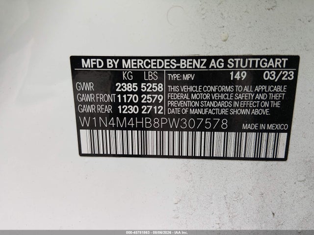 Продажа на аукционе авто 2023 Mercedes-benz Glb 250 4matic, vin: W1N4M4HB8PW307578, номер лота: 45781863