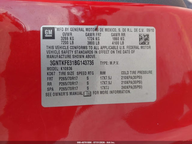 45781898 :رقم المزاد ، 3GNTKFE31BG143736 vin ، 2011 Chevrolet Avalanche 1500 Lt1 مزاد بيع