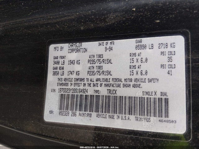 Продаж на аукціоні авто 1995 Dodge Dakota, vin: 1B7GG23Y3SS164924, номер лоту: 45781916