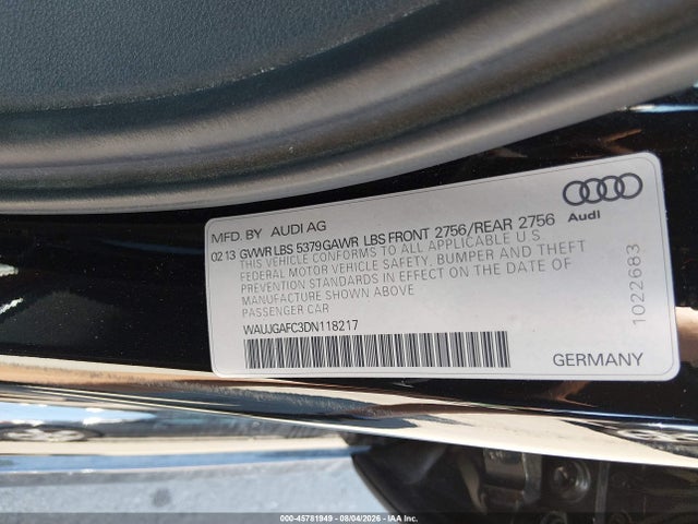 45781949 :رقم المزاد ، WAUJGAFC3DN118217 vin ، 2013 Audi A6 3.0t Premium مزاد بيع