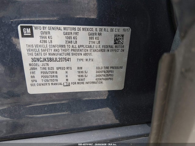 Chevrolet TRAX LS 2018 3GNCJKSB8JL207641 Image 9