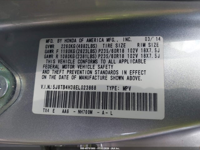Продажа на аукционе авто 2014 Acura Rdx, vin: 5J8TB4H38EL023868, номер лота: 45781980