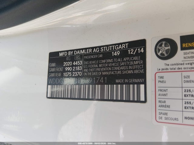 45781999 :رقم المزاد ، WDDGJ4HB1FG391741 vin ، 2015 Mercedes-benz C 250 مزاد بيع