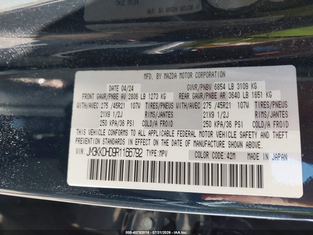 Aukcja sprzedaży 2024 Mazda Cx-90 3.3 Turbo Premium, vin: JM3KKDHD9R1166792, numer aukcji: 45782018
