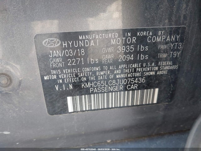 Продажа на аукционе авто 2018 Hyundai Ioniq Hybrid Blue, vin: KMHC65LC8JU075436, номер лота: 45782048