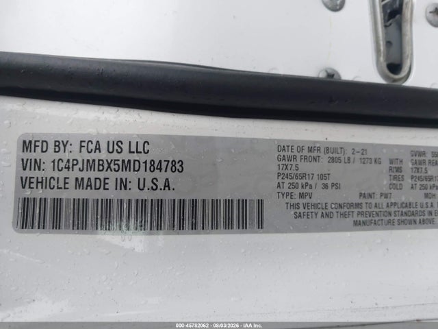 Продаж на аукціоні авто 2021 Jeep Cherokee Trailhawk 4x4, vin: 1C4PJMBX5MD184783, номер лоту: 45782062