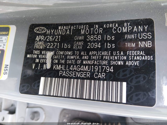 Продажа на аукционе авто 2021 Hyundai Elantra Se, vin: KMHLL4AG4MU191794, номер лота: 45782106