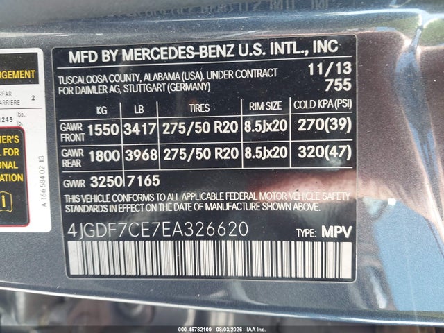Продаж на аукціоні авто 2014 Mercedes-benz Gl 450 4matic, vin: 4JGDF7CE7EA326620, номер лоту: 45782109