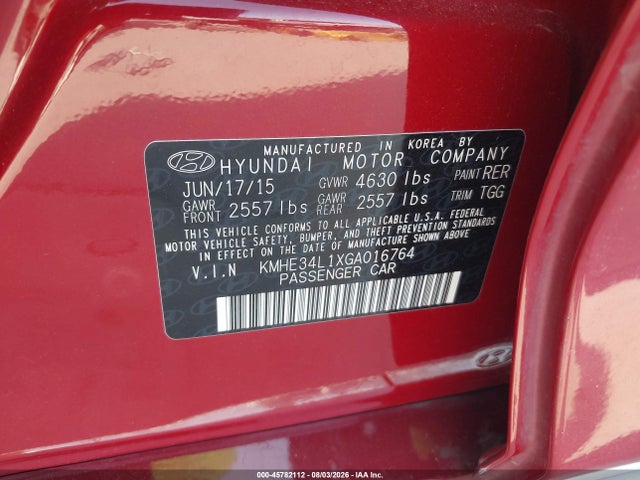 Aukcja sprzedaży 2016 Hyundai Sonata Hybrid Limited, vin: KMHE34L1XGA016764, numer aukcji: 45782112