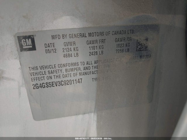 Продажа на аукционе авто 2012 Buick Regal Turbo - Premium 1, vin: 2G4GS5EV3C9201147, номер лота: 45782177