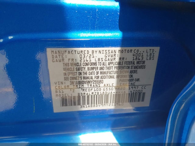Aukcja sprzedaży 2021 Nissan Sentra Sr Xtronic Cvt, vin: 3N1AB8DV9MY255960, numer aukcji: 45782182