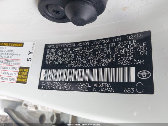 Toyota Prius Two 2016 JTDKBRFU0G3007587 Image 9