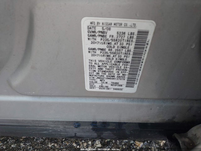 Продаж на аукціоні авто 2009 Nissan Murano Le, vin: JN8AZ18W89W137078, номер лоту: 45782240