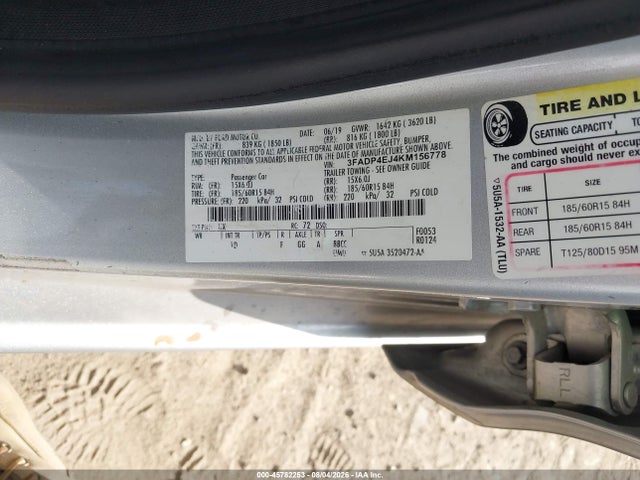 Продажа на аукционе авто 2019 Ford Fiesta Se, vin: 3FADP4EJ4KM156778, номер лота: 45782253