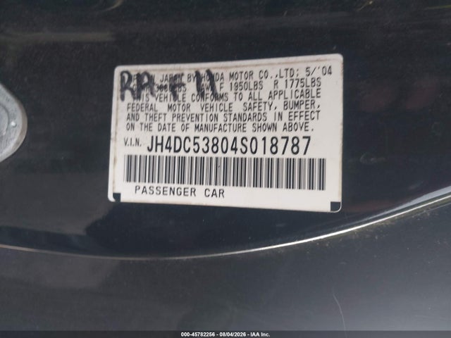 45782256 :رقم المزاد ، JH4DC53804S018787 vin ، 2004 Acura Rsx مزاد بيع