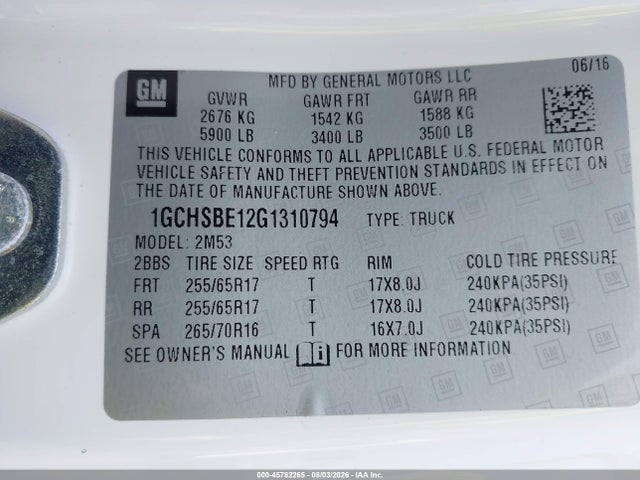 1GCHSBE12G1310794 Chevrolet Colorado 2wd Wt