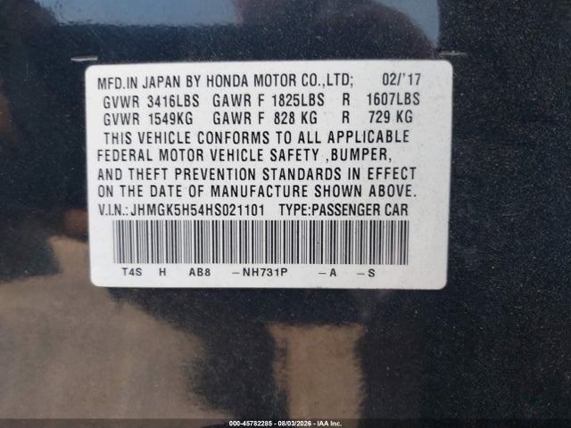 JHMGK5H54HS021101 Honda FIT LX