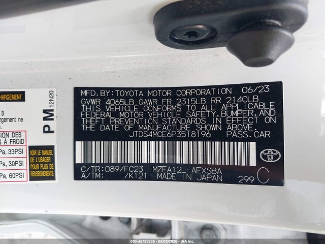Продажа на аукционе авто 2023 Toyota Corolla Se, vin: JTDS4MCE6P3518196, номер лота: 45782296