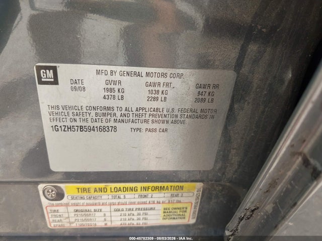 Auction sale of the 2009 Chevrolet Malibu Lt, vin: 1G1ZH57B594168378, lot number: 45782309