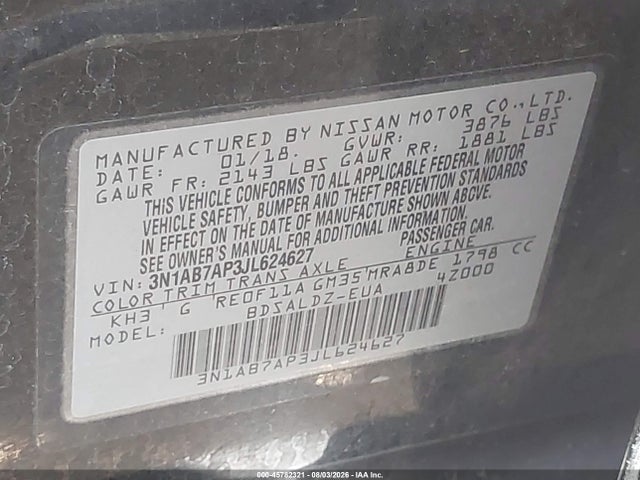 3N1AB7AP3JL624627 Nissan SENTRA SV