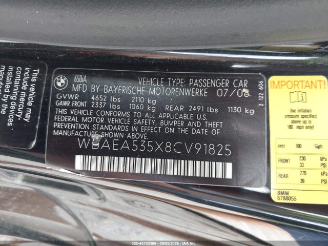 Aukcja sprzedaży 2008 Bmw 650i, vin: WBAEA535X8CV91825, numer aukcji: 45782386
