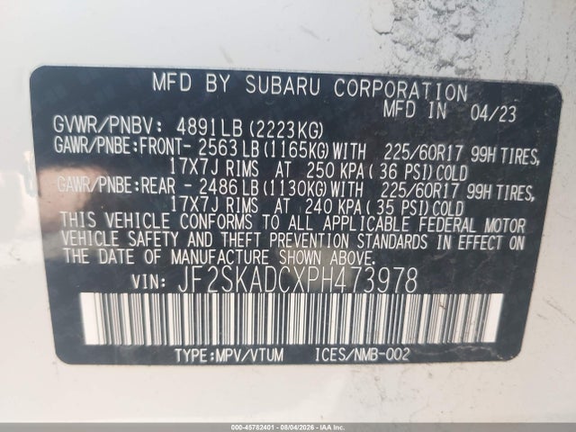 2023 Subaru Forester Premium მანქანა იყიდება აუქციონზე, vin: JF2SKADCXPH473978, აუქციონის ნომერი: 45782401