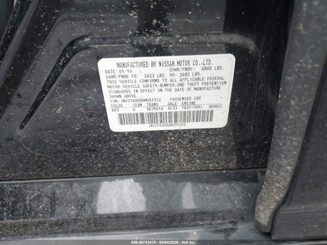 Aukcja sprzedaży 2010 Infiniti G37x, vin: JN1CV6AR8AM251022, numer aukcji: 45782415