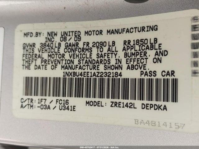Продажа на аукционе авто 2010 Toyota Corolla Le, vin: 1NXBU4EE1AZ232184, номер лота: 45782417