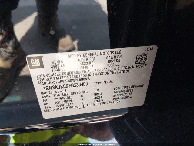 45782421 :رقم المزاد ، 1GNSKJKC9FR530480 vin ، 2015 Chevrolet Suburban Lt مزاد بيع