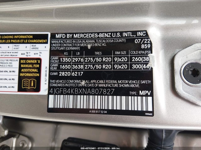 Продаж на аукціоні авто 2022 Mercedes-benz Gle 350 4matic, vin: 4JGFB4KBXNA807827, номер лоту: 45782461